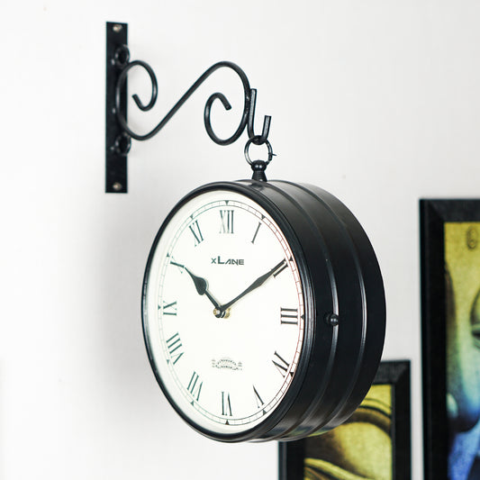 Express Elegance - Black Metal Wall Mounted Station Wall Clock for Home and Office