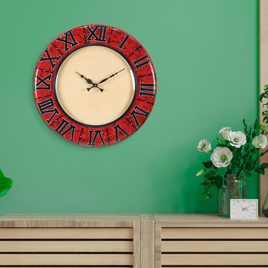 Red vanessa wooden Handprinted Wall Clock