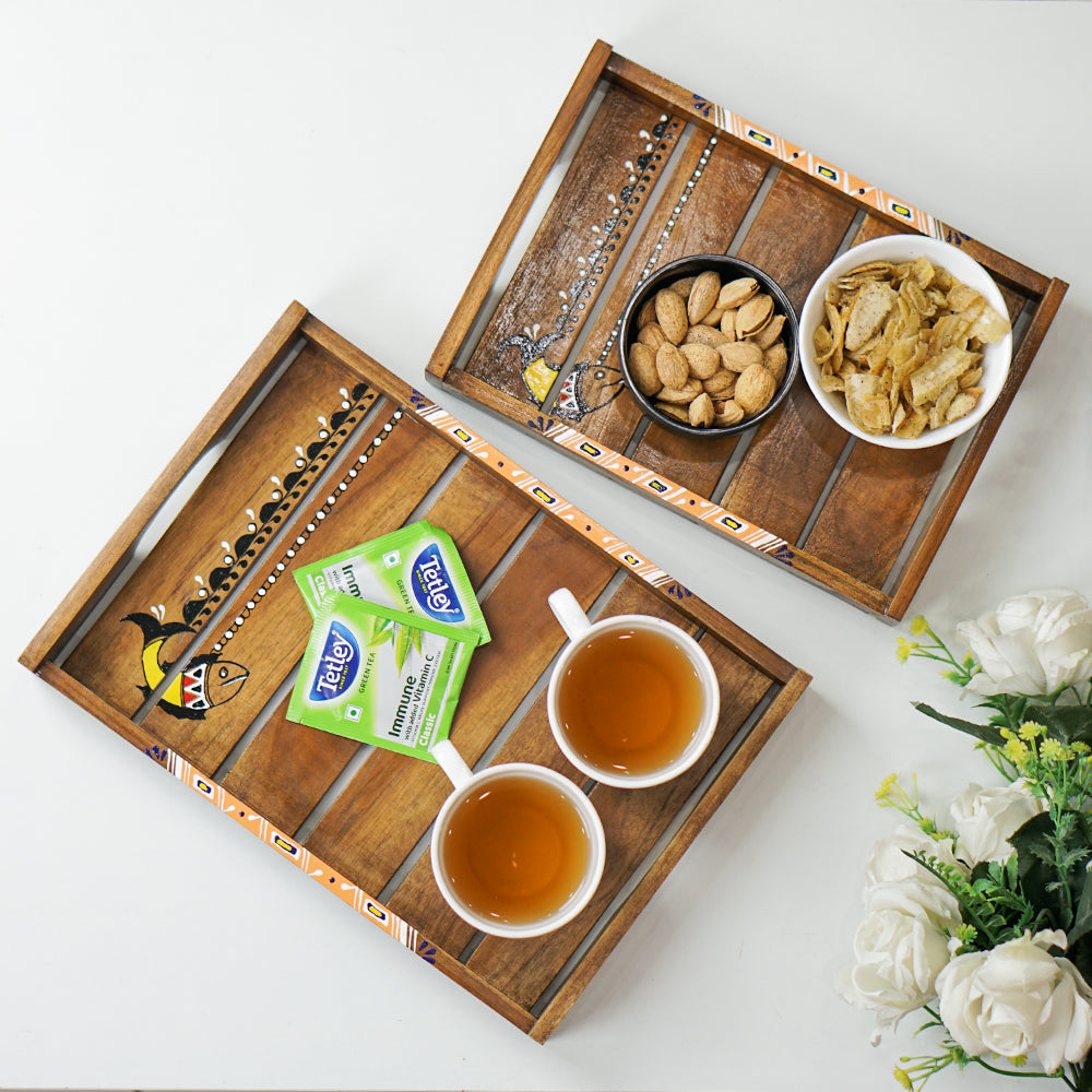 Meera 3.0 - Wooden Hand Painted Serving Tray Set of 3