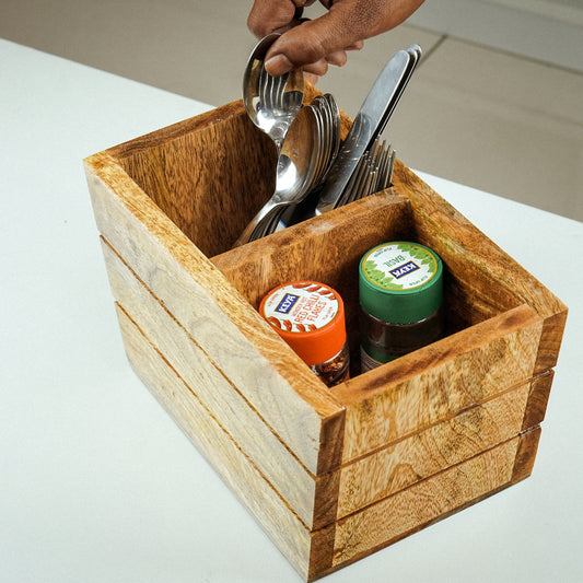 Ecowood Cutlery Holder - 2 Compartment Cutlery Holder
