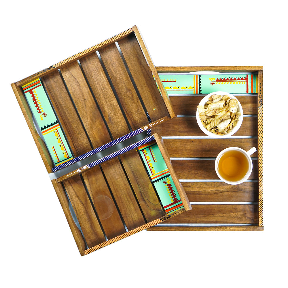Meera 2.0 - Wooden Hand Painted Serving Tray Set of 3