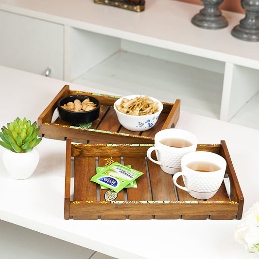Meera 1.0 - Wooden Hand Painted Serving Tray Set of 3